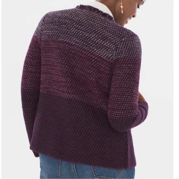 Chico's Knit Purple Marled Fringe Open Front Long Sleeve Cardigan XL - Picture 2 of 16